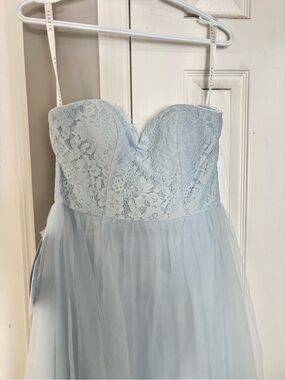 Azazie Strapless Lace Sweetheart Dress - Light Blue